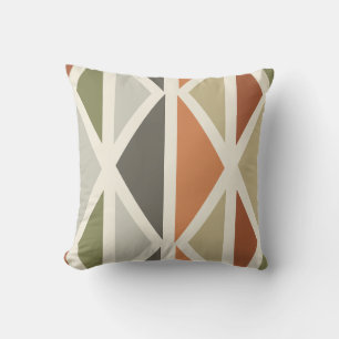 Retro Geometric Art Triangles Green Orange Throw Pillow
