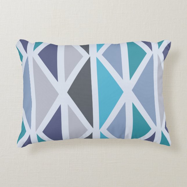 Retro Geometric Art Triangles Turquoise Grey Accent Pillow (Front)
