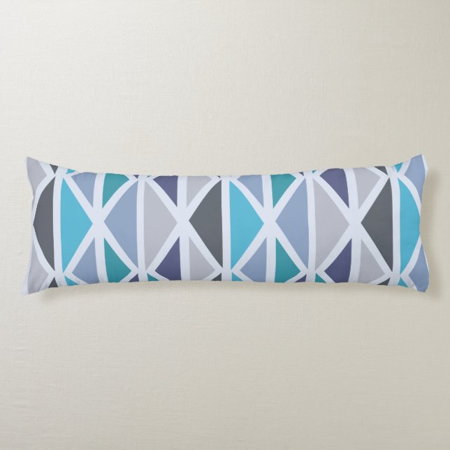 Retro Geometric Art Triangles Turquoise Grey Body Pillow (Front)