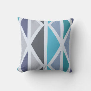 Retro Geometric Art Triangles Turquoise Grey Throw Pillow