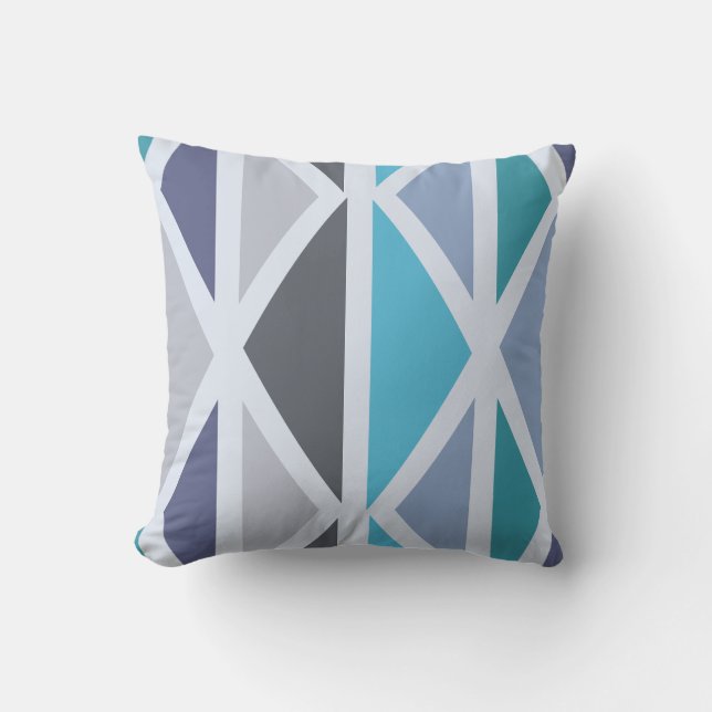 Retro Geometric Art Triangles Turquoise Grey Throw Pillow (Front)