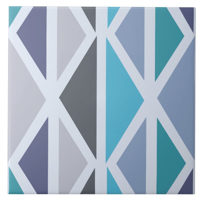 Retro Geometric Art Triangles Turquoise Grey Tile (Front)