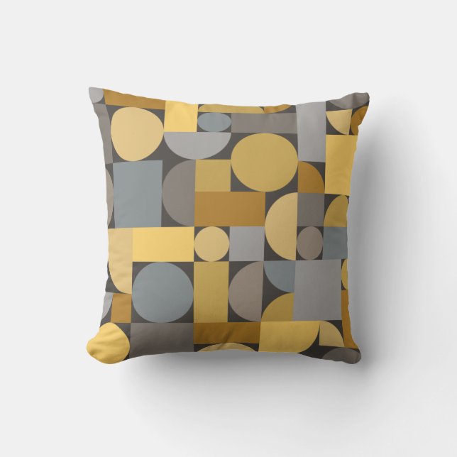 Retro Geometric Art Yellow Grey Throw Pillow (Front)