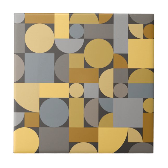 Retro Geometric Art Yellow Grey Tile (Front)