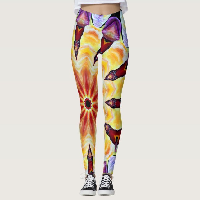 Retro  Geometric Artdeco Vibrant Colours Leggings (Front)