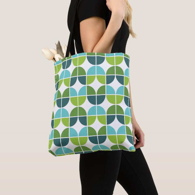 Retro Geometric Blue Green Pattern Tote Bag (Close Up)