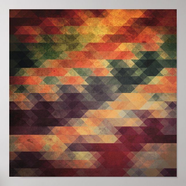 Retro Geometric Bold Stripes Worn Colors Poster (Front)