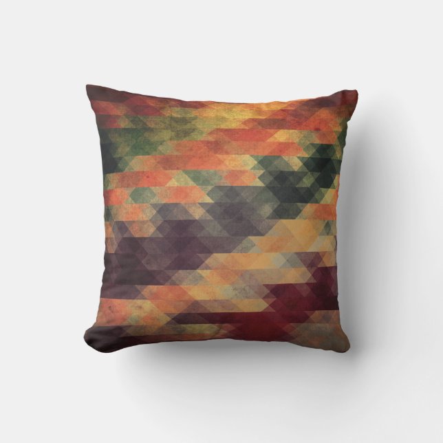 Retro Geometric Bold Stripes Worn Colours Throw Pillow (Front)