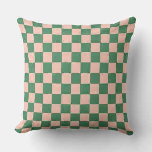 Retro Geometric Checkerboard Pattern Green Pink Throw Pillow