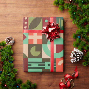 Retro Geometric Christmas Red & Green Wrapping Pap Paper