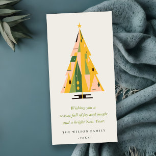 Retro Geometric Christmas Tree Blush Mustard Green Holiday Card