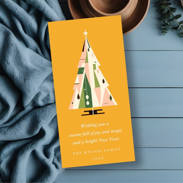 Retro Geometric Christmas Tree Blush Mustard Green Holiday Card (Creator Uploaded)