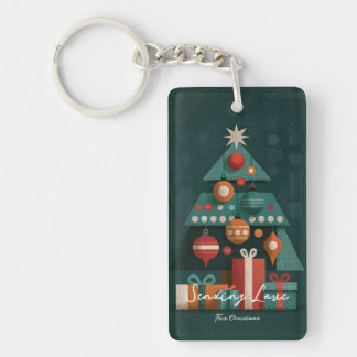 Retro Geometric Christmas Tree Keychain