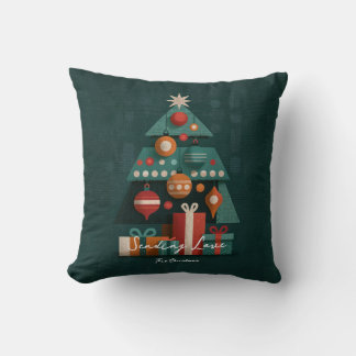 Retro Geometric Christmas Tree Throw Pillow