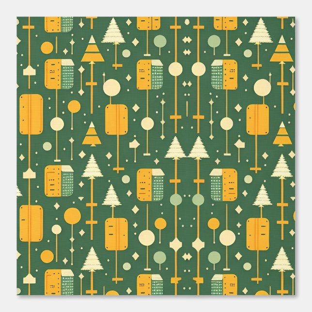 Retro Geometric Christmas Trees Pattern Wallpaper (Front)