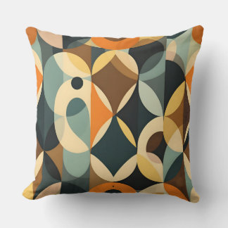 Retro Geometric Circle Pattern.Modern Outdoor Throw Pillow