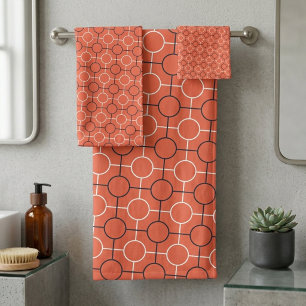Retro Geometric Circles Grid Pattern Art Bath Towel Set