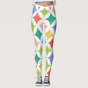 Retro Geometric Circles Pattern-Colorful Abstract Leggings
