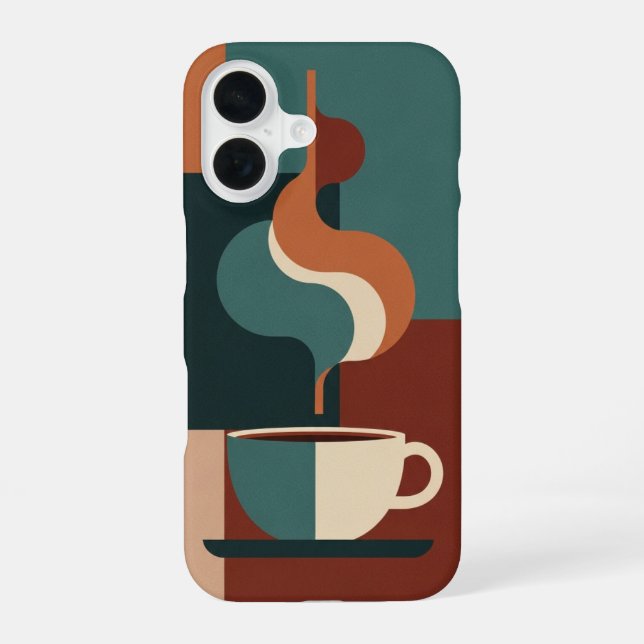 Retro Geometric Coffee Mug Scene iPhone 16 Case (Back)
