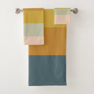 Retro Geometric Colour Block Striped Muted Pastels Bath Towel Set