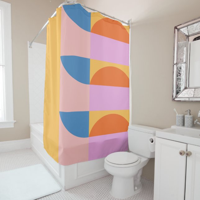 Retro Geometric Colour Block Vibrant Yellow Blue (In Situ)