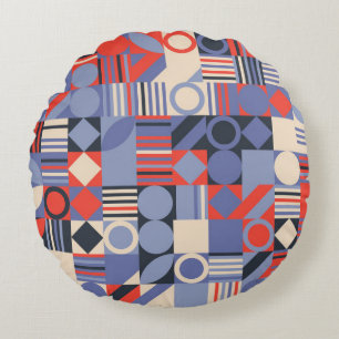 Retro geometric covers set. Bauhaus retro design c Round Pillow