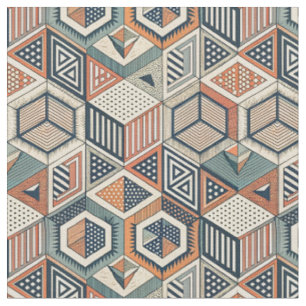 Retro Geometric Cubes & Triangles Illusion Pattern Fabric