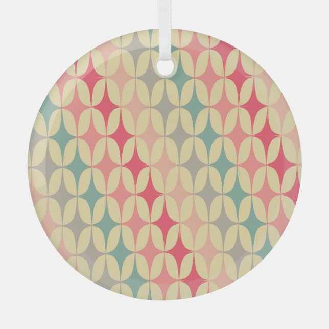 Retro Geometric: Diagonal Vintage Pattern. Glass Ornament (Front)
