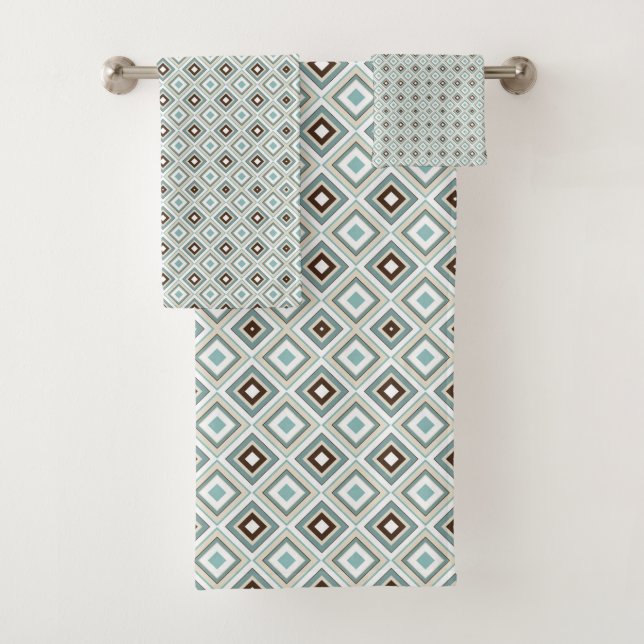 Retro Geometric Diamond Pattern Bath Towel Set (Insitu)