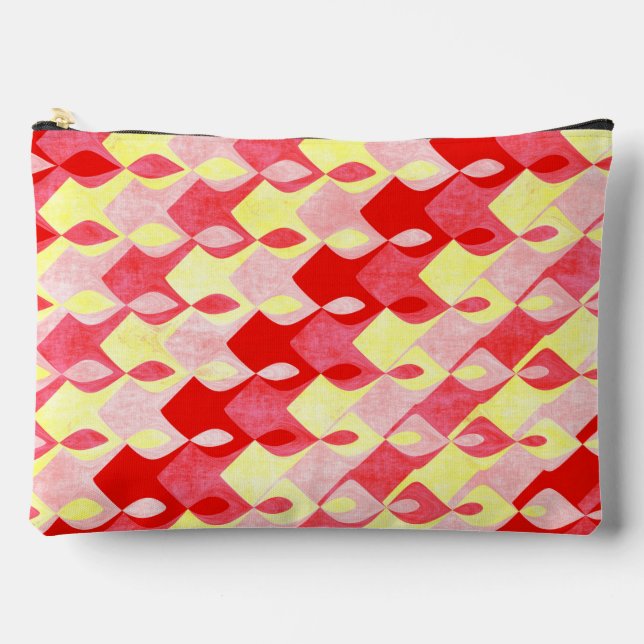 Retro Geometric Diamond Pattern Red, Pink & Yellow Accessory Pouch (Front)