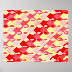 Retro Geometric Diamond Pattern Red, Pink & Yellow Poster