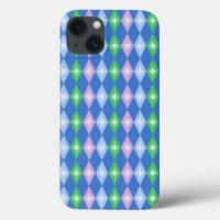 Retro Geometric Diamonds Blue & Green