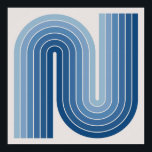 Retro Geometric Double Arch Design Poster<br><div class="desc">Retro Futuristic Mid Century Geometric Double Arch Design in Blue.</div>