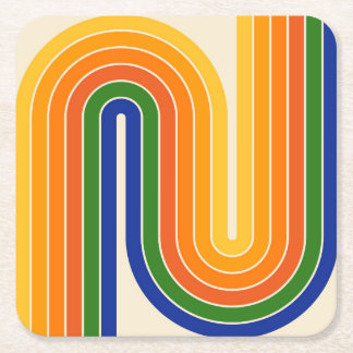 Retro Geometric Double Arch Design Square Paper Coaster