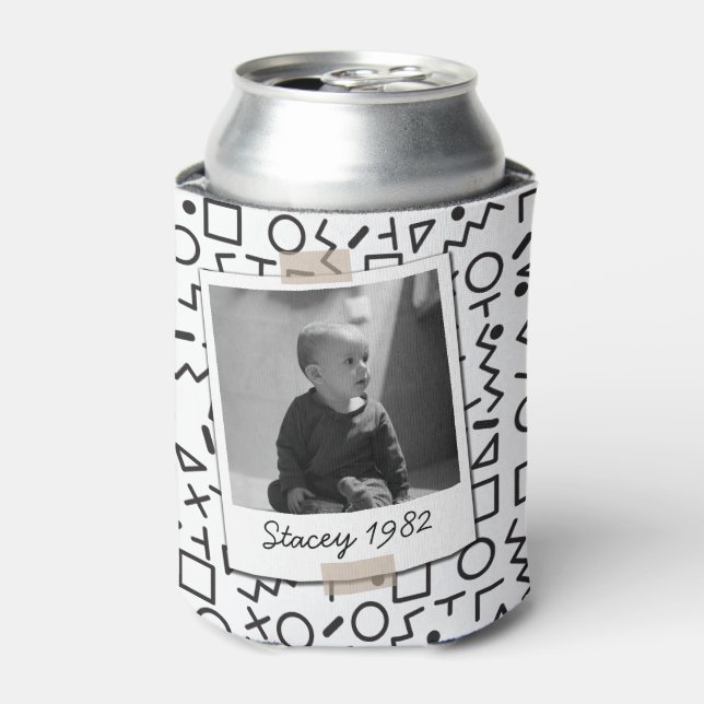Retro Geometric Eighties 80's 40th Birthday Photo Can Cooler (Can Front)