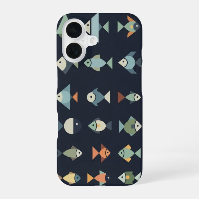 Retro Geometric Fish iPhone 16 Case (Back)