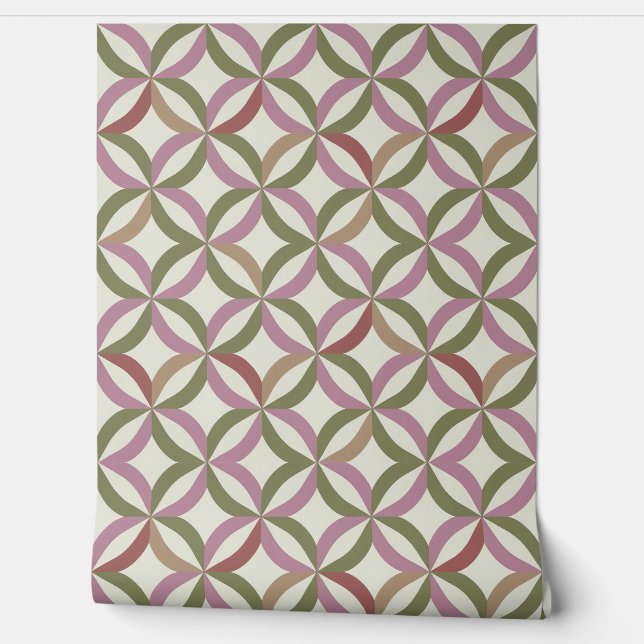 Retro Geometric Floral Pattern in Earthy Tones Wallpaper (Unrolling)