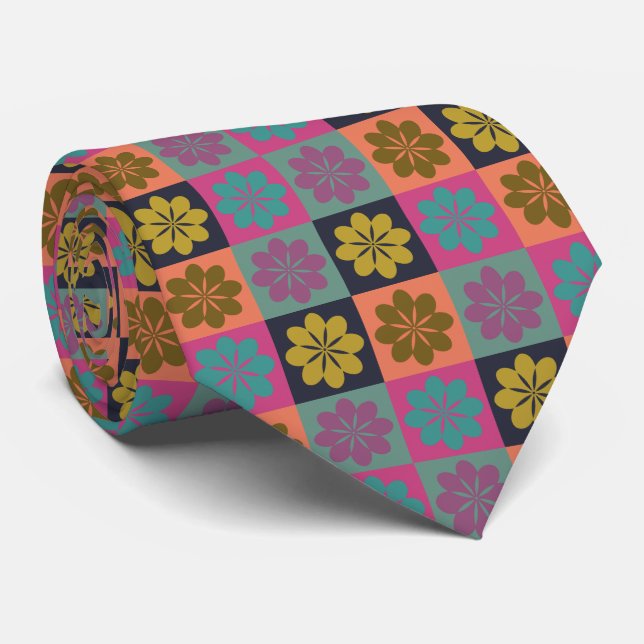 Retro Geometric Floral Pattern Neck Tie (Rolled)