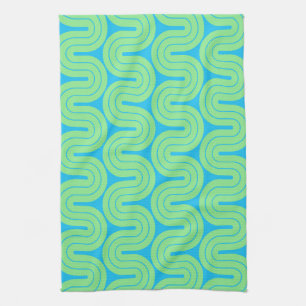 Retro Geometric Gradient Wave Design Kitchen Towel
