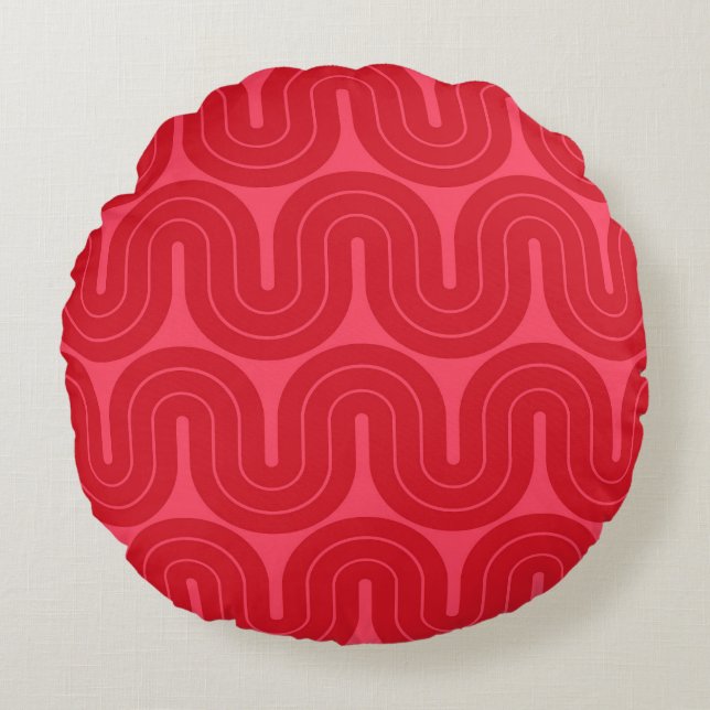 Retro Geometric Gradient Wave Design Round Pillow (Front)
