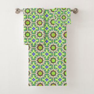 Retro Geometric green/blue Bath Towel Set