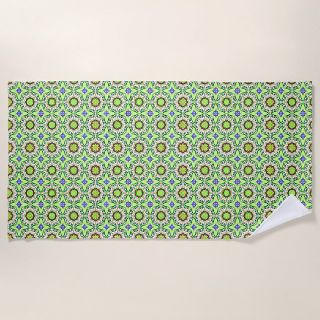 Retro Geometric green/blue Beach Towel (Front)