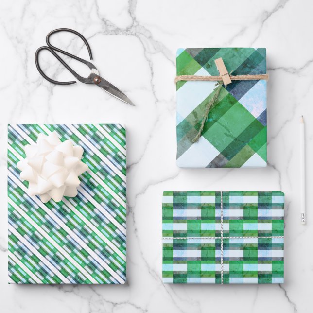 Retro Geometric Green & White Chic Wrapping Paper (Front)