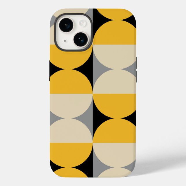 Retro Geometric Half Square and Circle Pattern Case-Mate iPhone Case (Back)