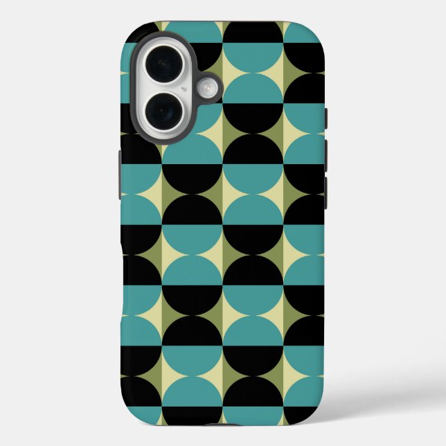 Retro Geometric Half Square and Circle Pattern Case-Mate iPhone Case (Back)