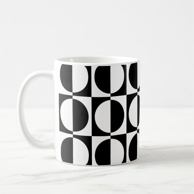 Retro Geometric Half Square and Circle Pattern Coffee Mug (Left)