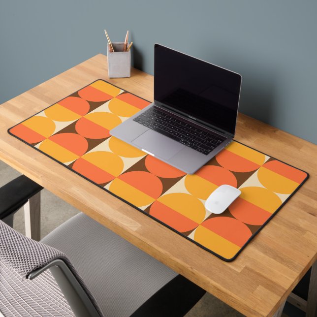 Retro Geometric Half Square and Circle Pattern Desk Mat (Office 2)