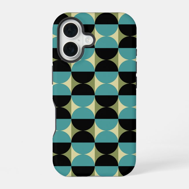 Retro Geometric Half Square and Circle Pattern iPhone 16 Case (Back)