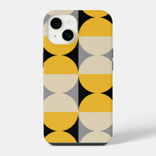 Retro Geometric Half Square and Circle Pattern iPhone 14 Case