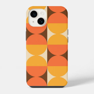 Retro Geometric Half Square and Circle Pattern iPhone 14 Case